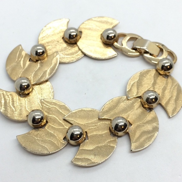 MID-CENTURY MODERN MCM PARURE GOLD TONE NECKLACE EARRING BRACELET SET - Picture 15 of 17